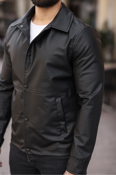 Men's Black Leather Jacket - 4