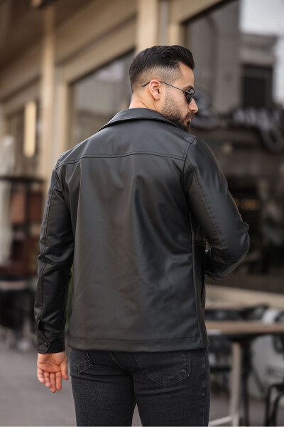 Men's Black Leather Jacket - 5