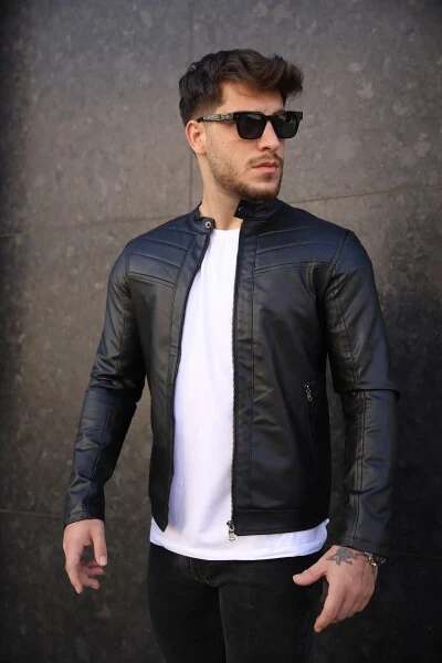 Men's Black Leather Jacket - WISH KLEIN