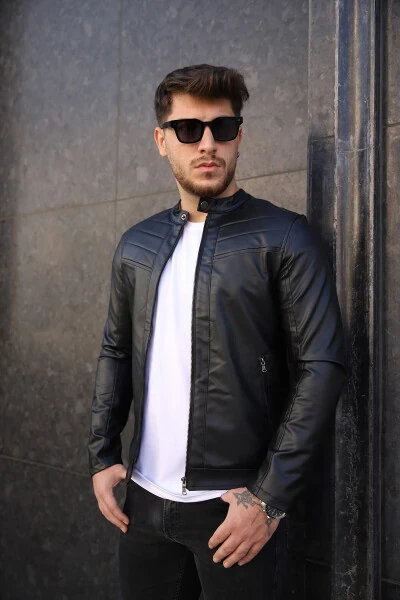Men's Black Leather Jacket - WISH KLEIN (1)
