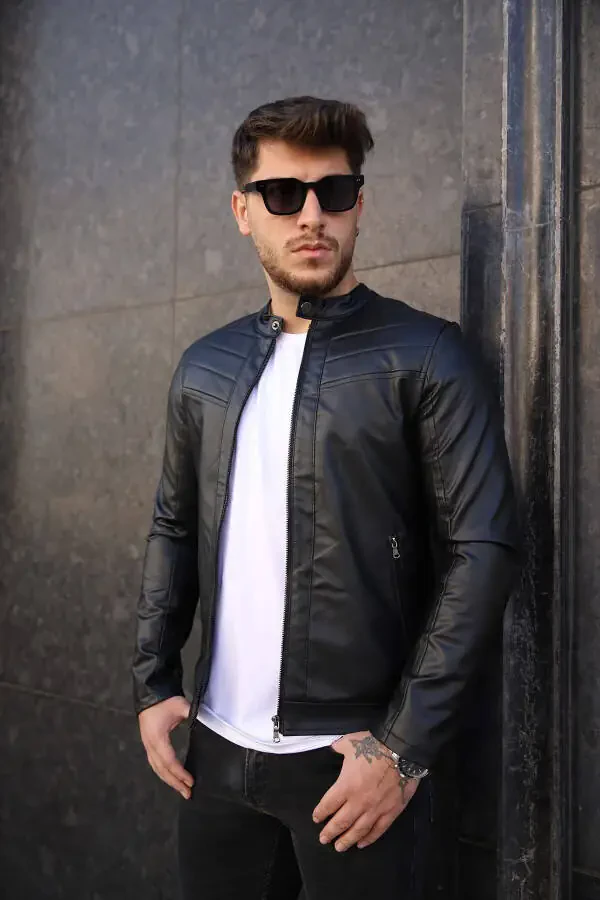 Men's Black Leather Jacket - 2
