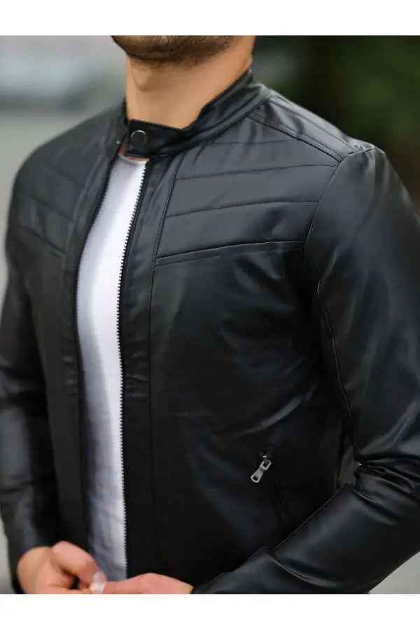 Men's Black Leather Jacket - 3