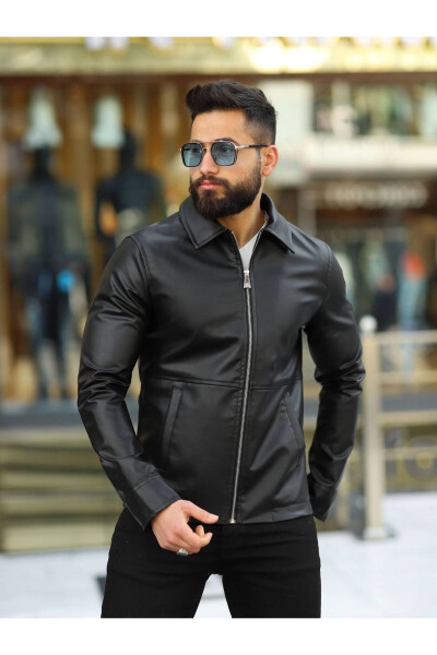 Men's Black Leather Jacket - 2