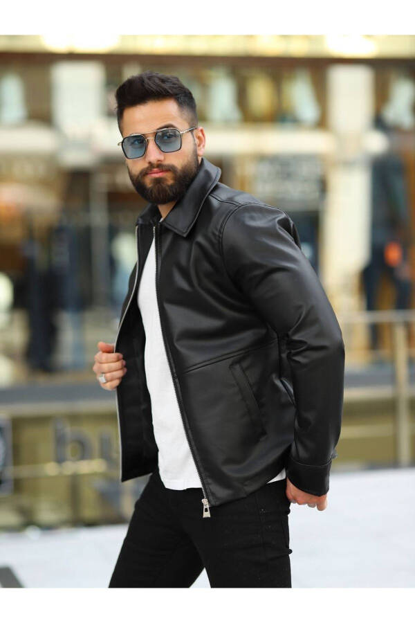 Men's Black Leather Jacket - 3