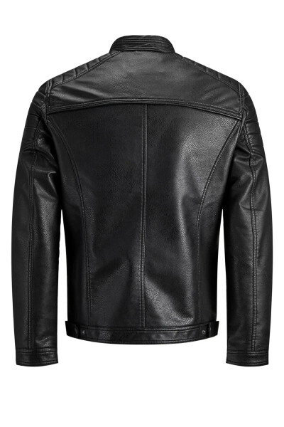 Men's Black Leather Jacket - Black 12147218 Jjerocky Jacket Noos - 2