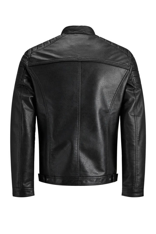 Men's Black Leather Jacket - Black 12147218 Jjerocky Jacket Noos - 6