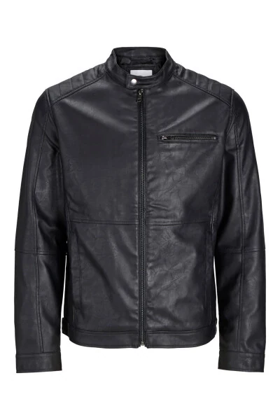 Men's black leather jacket, Jacket Noos. - JACK & JONES
