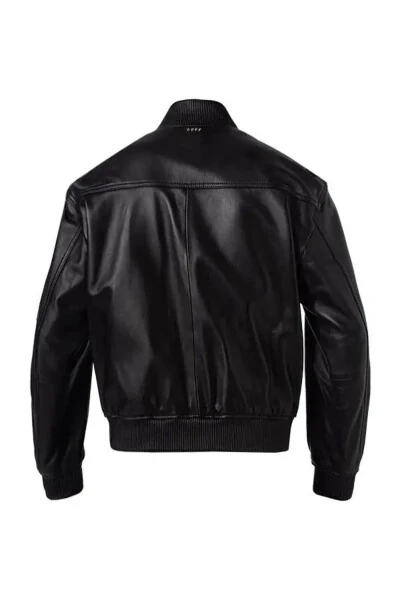 Men's Black Leather Jacket with Stand Collar, Zipper Closure and Pocket Details 50523543-001 - BOSS (1)