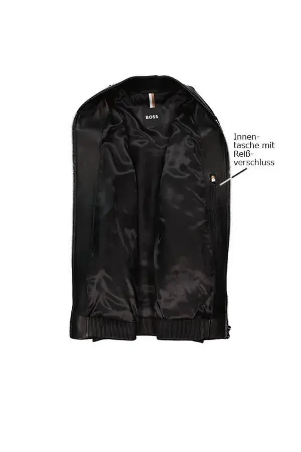 Men's Black Leather Jacket with Stand Collar, Zipper Closure and Pocket Details 50523543-001 - 3