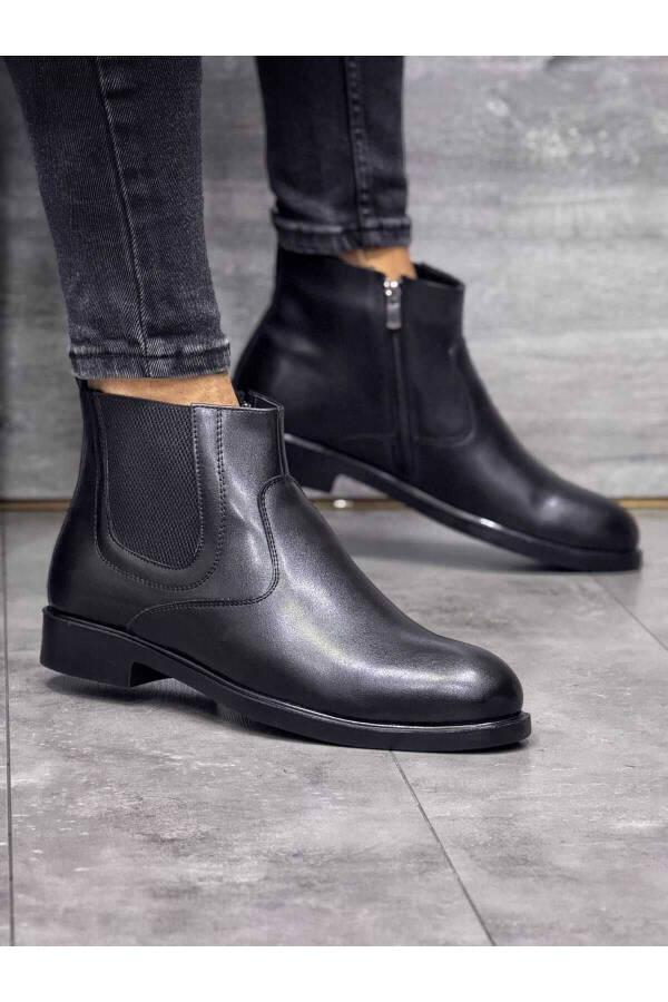 Men's Black Leather Orthopaedic Casual Stylish Comfortable Boots with Rubber Detail WSB1044 - 1