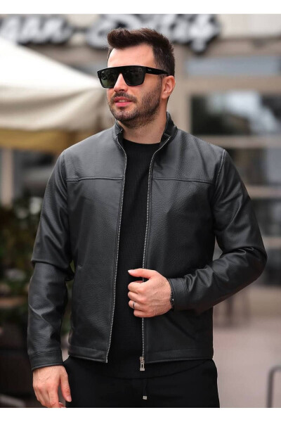 Men's Black Leather Spring Jacket - 1