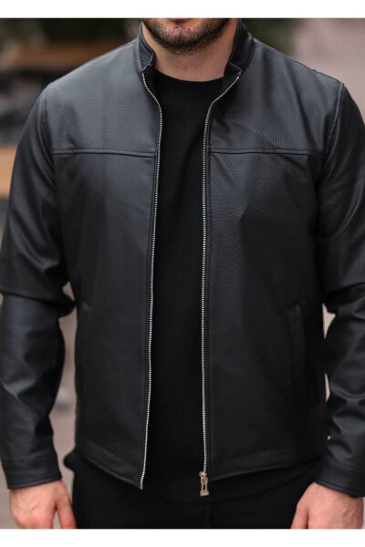 Men's Black Leather Spring Jacket - 2