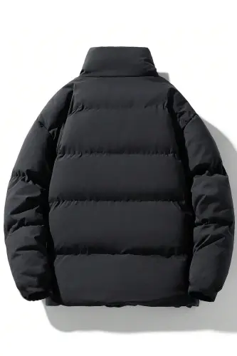 Men's Black Lined Double Pocket Water and Windproof Regular Fit Puffer Jacket - Dark Black - ÖNDER MODA (1)