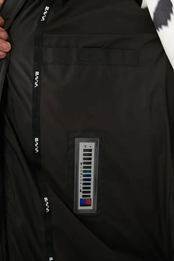 Men's black long puffer jacket, duck down filled, water repellent, windproof, hooded and comfort fit. - 7