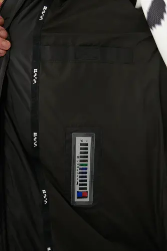 Men's black long puffer jacket, duck down filled, water repellent, windproof, hooded and comfort fit. - 7