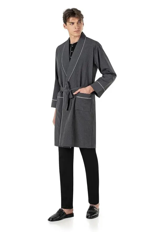 Men's Black Long & Short Sleeve Pajamas with Shorts and Robe 5-Piece Dowry Set-Black - 1