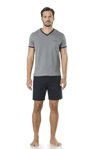 Men's Black Long & Short Sleeve Pajamas with Shorts and Robe 5-Piece Dowry Set-Black - 4