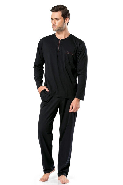 Men's Black Long Sleeve Pajama Set T3409 - 1