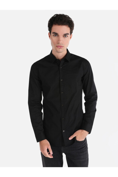 Men's Black Long Sleeve Slim Fit Shirt - 1