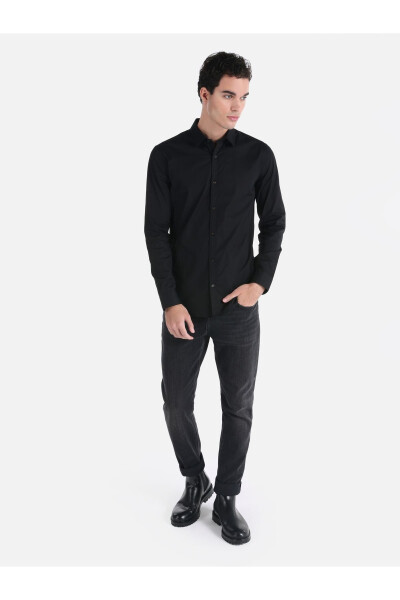 Men's Black Long Sleeve Slim Fit Shirt - 3