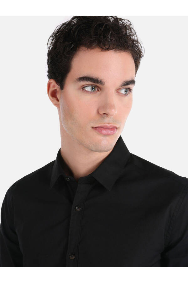 Men's Black Long Sleeve Slim Fit Shirt - 4