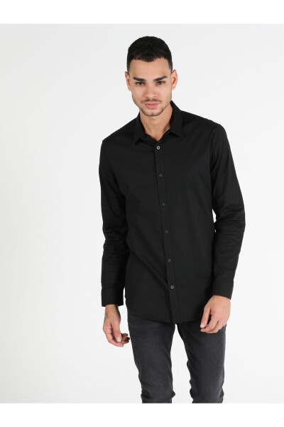 Men's Black Long Sleeve Slim Fit Shirt - 5