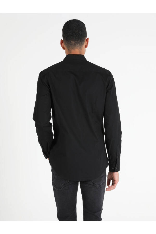 Men's Black Long Sleeve Slim Fit Shirt - 6