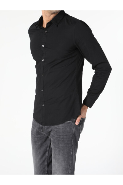 Men's Black Long Sleeve Slim Fit Shirt - 8