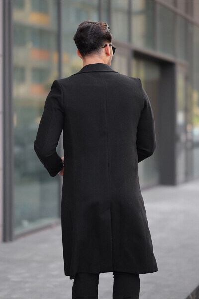 Men's black long wool blend cashmere coat. - 6