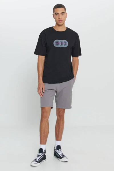 Men's Black Loose Fit Oversized 100% Cotton Printed Crew Neck T-shirt - AC&CO / ALTINYILDIZ CLASSICS (1)