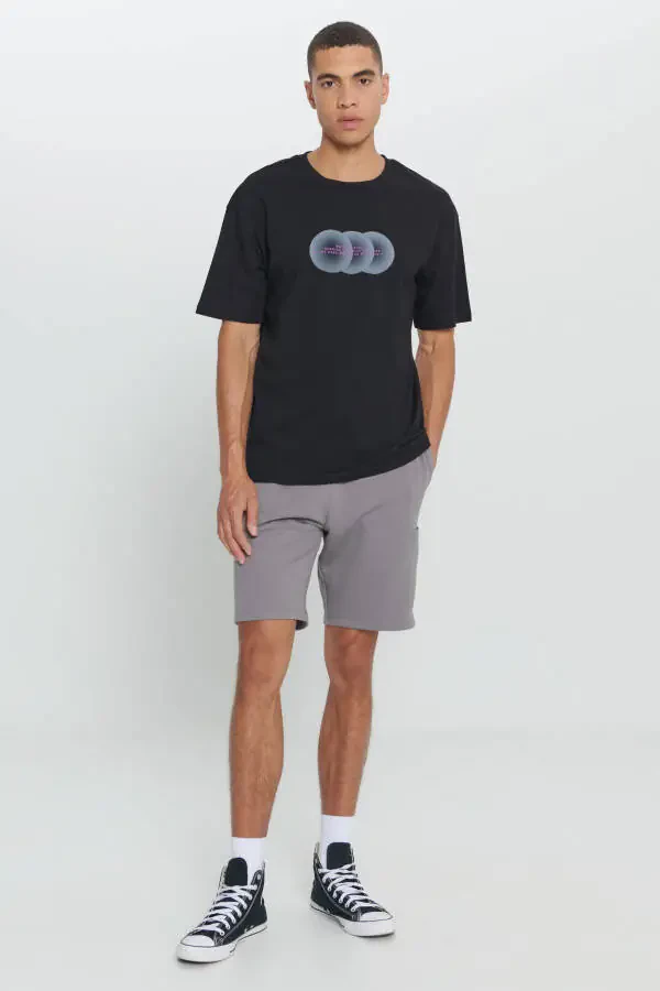 Men's Black Loose Fit Oversized 100% Cotton Printed Crew Neck T-shirt - 2