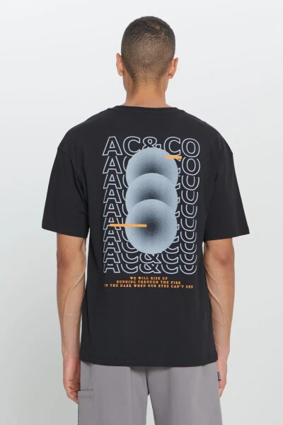 Men's Black Loose Fit Oversized 100% Cotton Printed Crew Neck T-shirt - 3