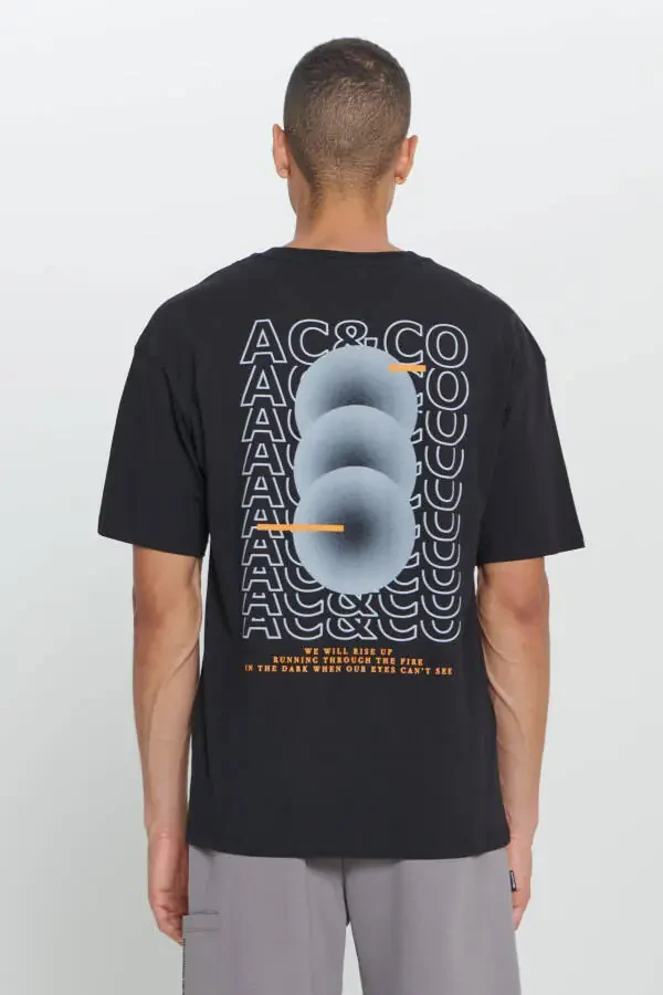 Men's Black Loose Fit Oversized 100% Cotton Printed Crew Neck T-shirt - 3