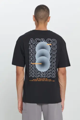 Men's Black Loose Fit Oversized 100% Cotton Printed Crew Neck T-shirt - 3