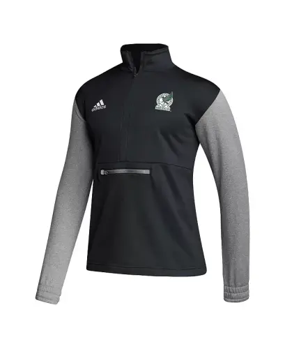 Men's Black Mexico National Team Crest Long Sleeve Half-Zip Top-Black, Gray - ADIDAS (1)