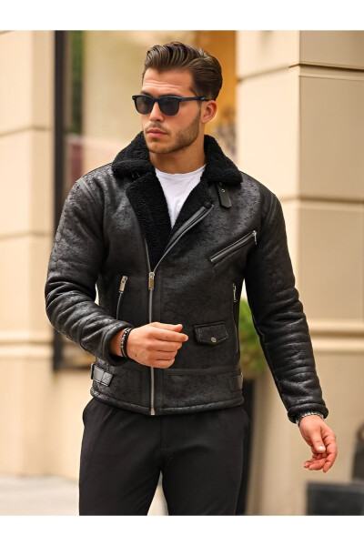 Men's Black Napa Leather Cross-Body Jacket 