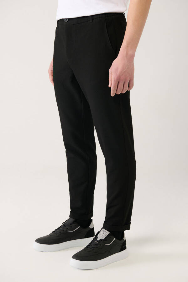 Men's Black Nora Slim Fit Chino Pants with Elastic Side Waist and Waffle Fabric B003033 - 20