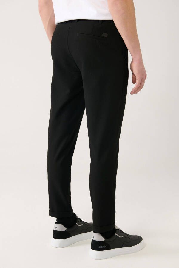 Men's Black Nora Slim Fit Chino Pants with Elastic Side Waist and Waffle Fabric B003033 - 22