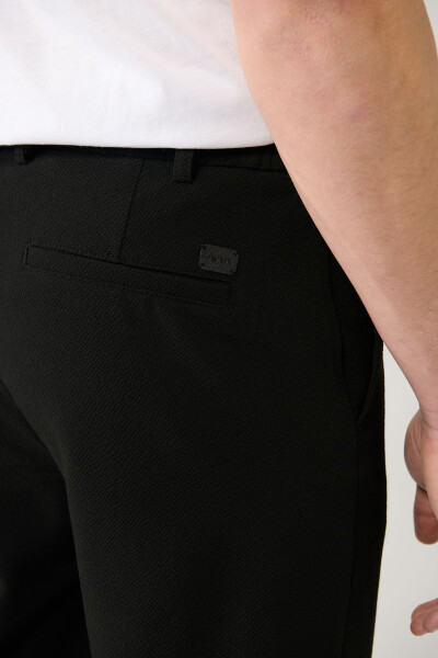 Men's Black Nora Slim Fit Chino Pants with Elastic Side Waist and Waffle Fabric B003033 - 24