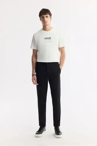 Men's Black Nora Slim Fit Chino Pants with Elastic Side Waist and Waffle Fabric B003033 - 1