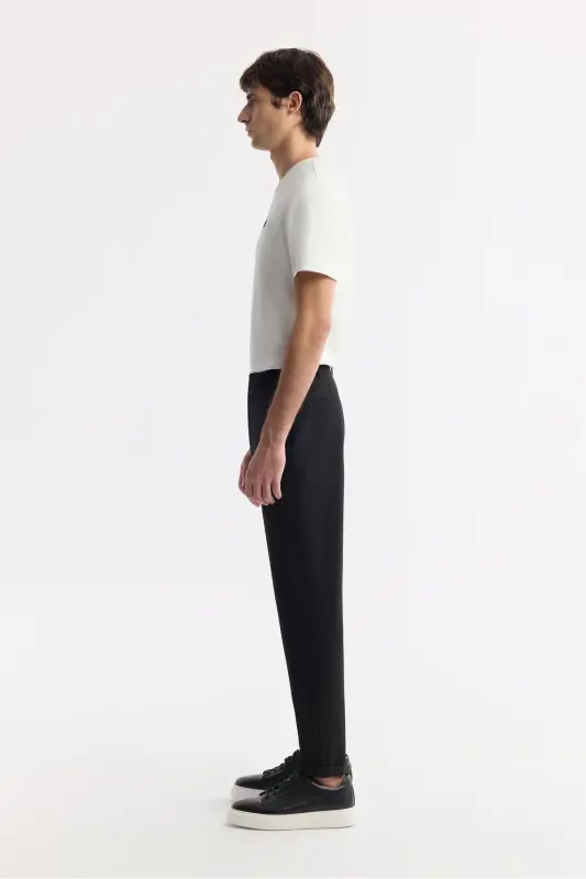 Men's Black Nora Slim Fit Chino Pants with Elastic Side Waist and Waffle Fabric B003033 - 2