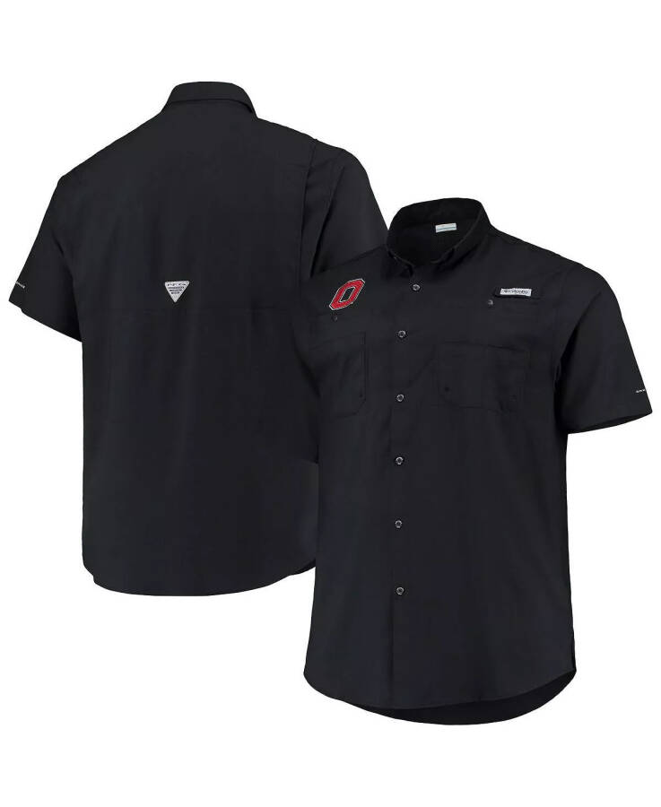 Men's Black Ohio State Buckeyes Big and Tall Tamiami Omni-Shade Button-Down Shirt Black - 1