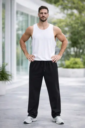 Men's Black Oversized Baggy Sweatpants Straight Leg Relaxed Fit 20/150 Fabric - Black-46 - RELAX FAMILY XF (1)