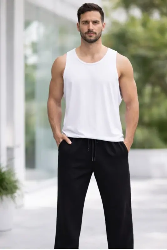 Men's Black Oversized Baggy Sweatpants Straight Leg Relaxed Fit 20/150 Fabric - Black-46 - 5