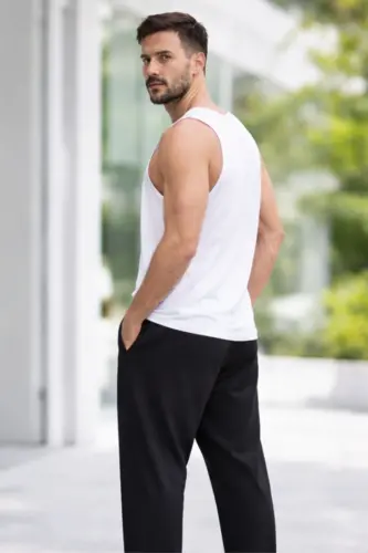 Men's Black Oversized Baggy Sweatpants Straight Leg Relaxed Fit 20/150 Fabric - Black-46 - 6