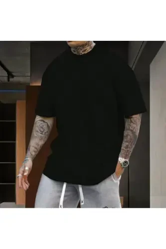 Men's Black Oversized Wide T-shirt-blackkk - 1