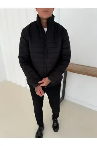 Men's Black Padded Lined Jacket - 5