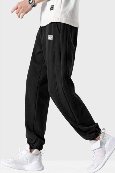 Men's Black Patchwork Jogger Pants - 1