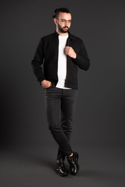 Men's Black Patterned Cardigan - 3