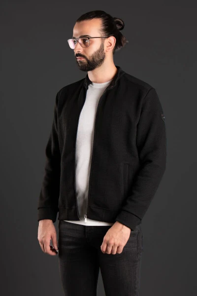 Men's Black Patterned Cardigan - ZEKİ ÖZER